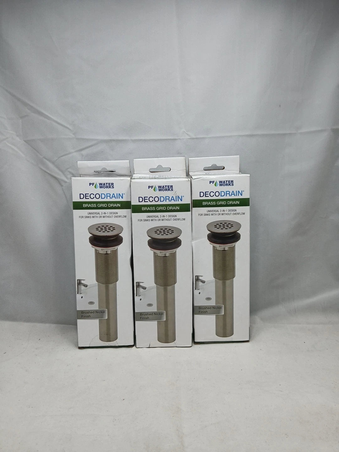 3pck 2-in-1 Brass Sink Grid Drain, Brushed Nickel