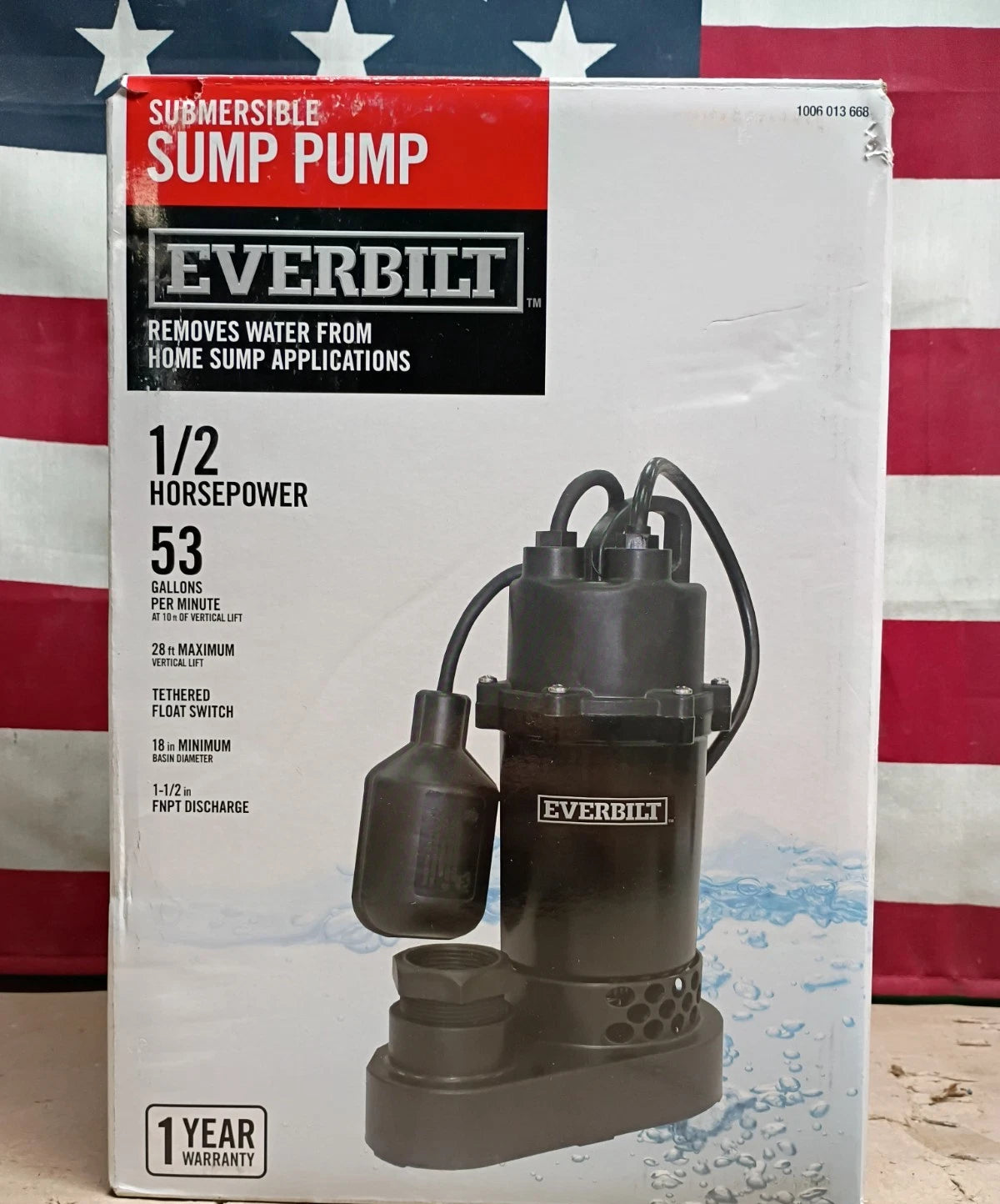 Everbilt HDSP50W 1/2 HP Submersible Aluminum Sump Pump with Tethered Switch, OB