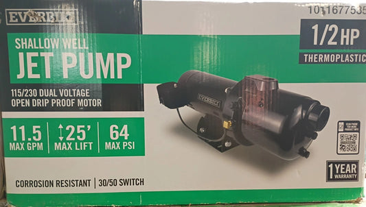 Everbilt 1/2 HP Shallow Well Jet Pump 1011677535 For Parts Only READ