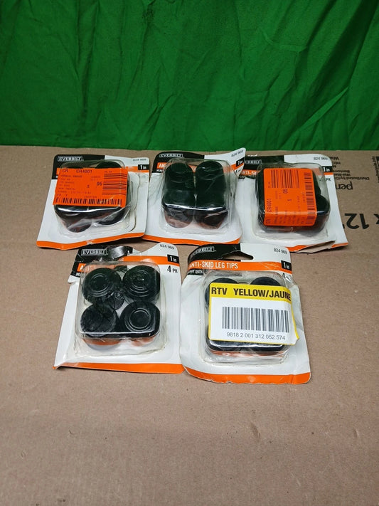 LOT OF 5 EVERBILT Anti-skid (4) 1 in. Rubber Leg Tips Black SKU 824 969 1” (B)