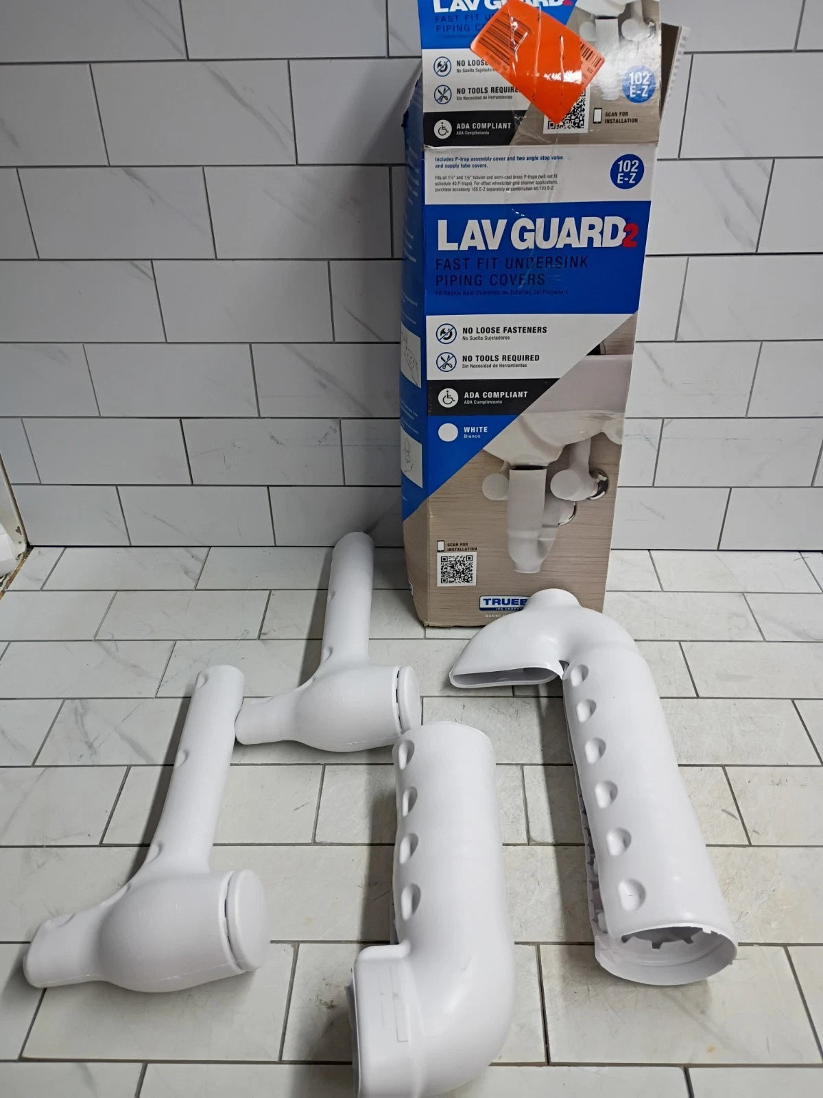 2pk TrueBro Lav Guard2 102 E-Z Fast Fit Undersink Piping Covers Open Box.