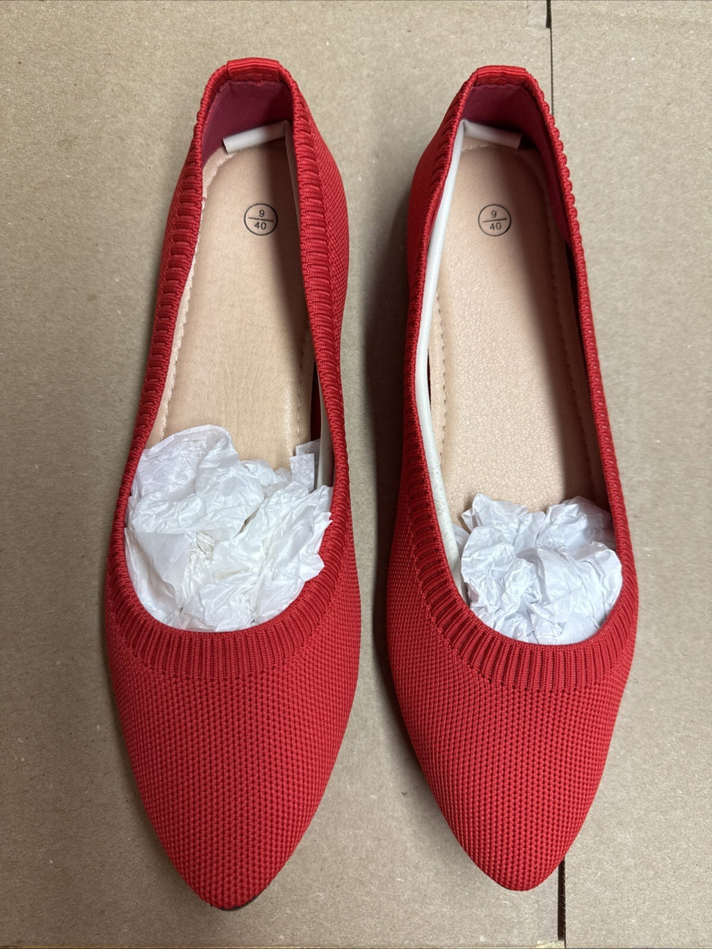 SHUPUA Women’s Size 9 Red Pointed Toe Flats Slip On Dress Ballet Comfort Shoes