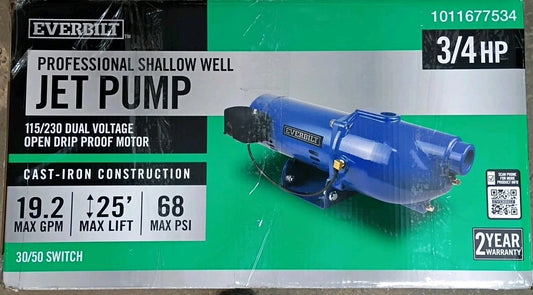 Everbilt 3/4 HP Cast Iron Shallow Well Jet Pump HDSWJ7 as is, For Parts