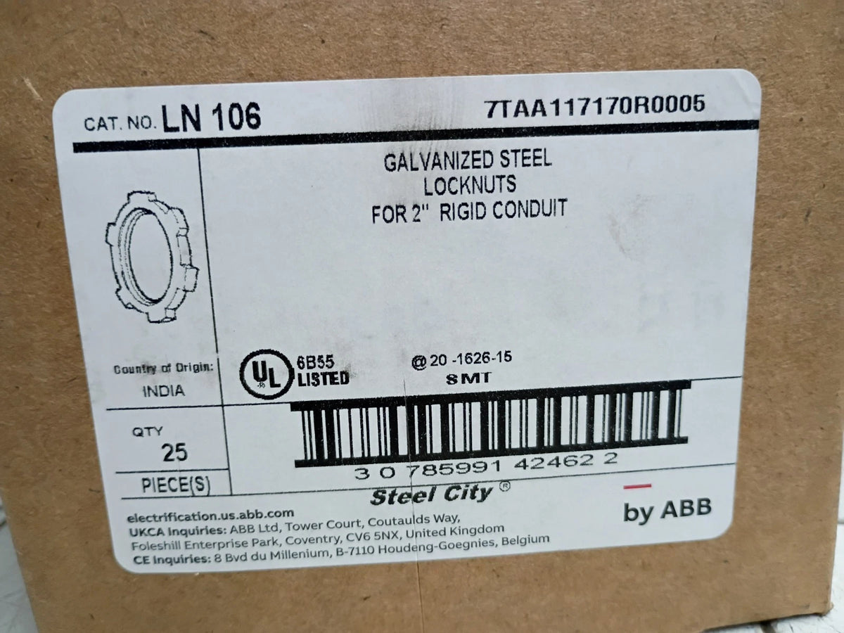 (50 Pack) Steel City by ABB LN 106 Conduit Locknuts 2" Rigid Conduit Open Box