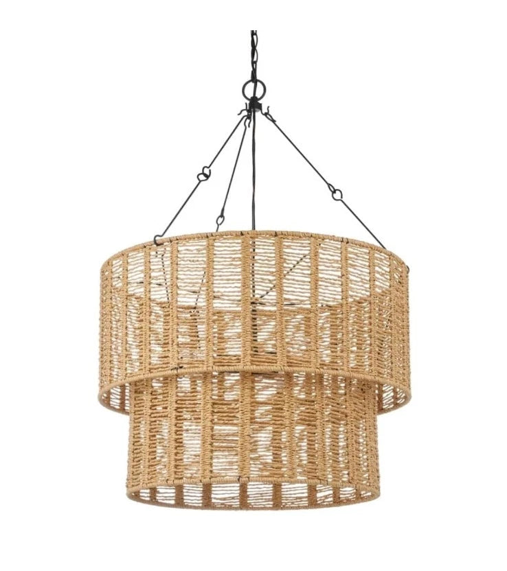 Hampton Bay Hailee 3-Light Basket Hanging Pendant Black Natural Weave Shade