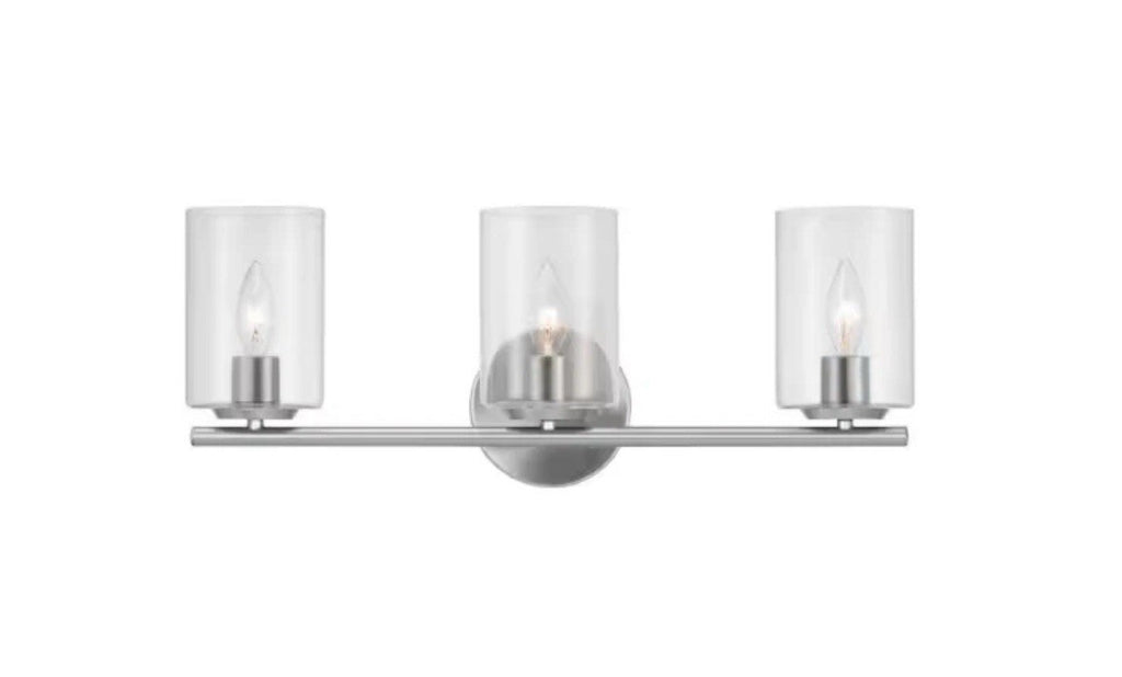 Hampton Bay Champlain 3-Light Modern Bathroom Vanity Light w/ Clear Glass Shades