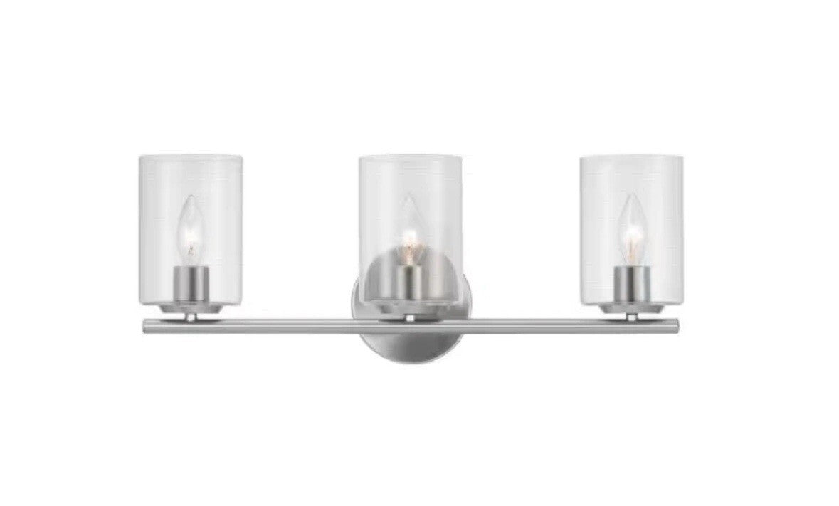 Hampton Bay Champlain 3-Light Modern Bathroom Vanity Light w/ Clear Glass Shades