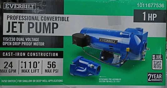 Everbilt HDCWJ10 1 HP Professional Convertible Jet Pump. Open Box
