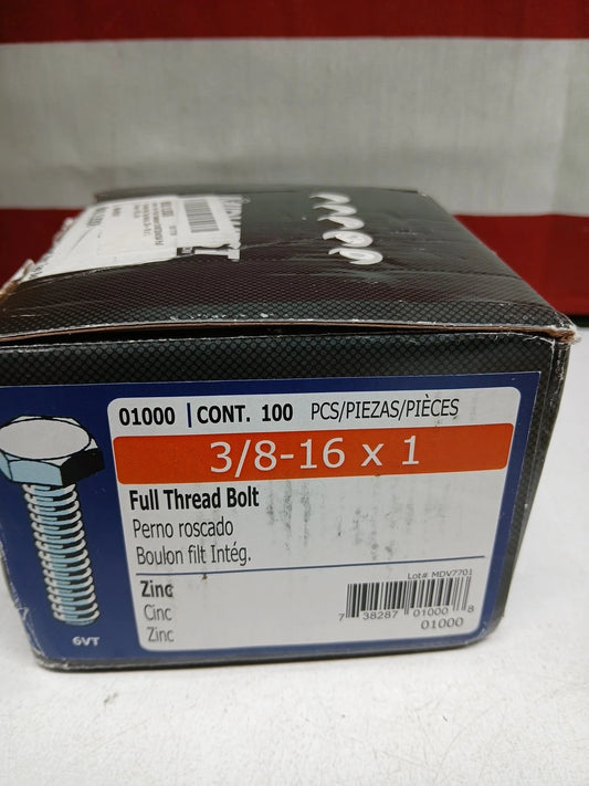 3/8"-16 x 1" Zinc Full Thread Hex Head Tap Bolts (100 pcs)