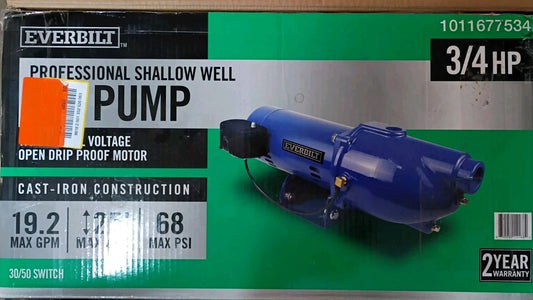 Everbilt 3/4 HP Cast Iron Shallow Well Jet Pump HDSWJ7 For Parts Only *Read*