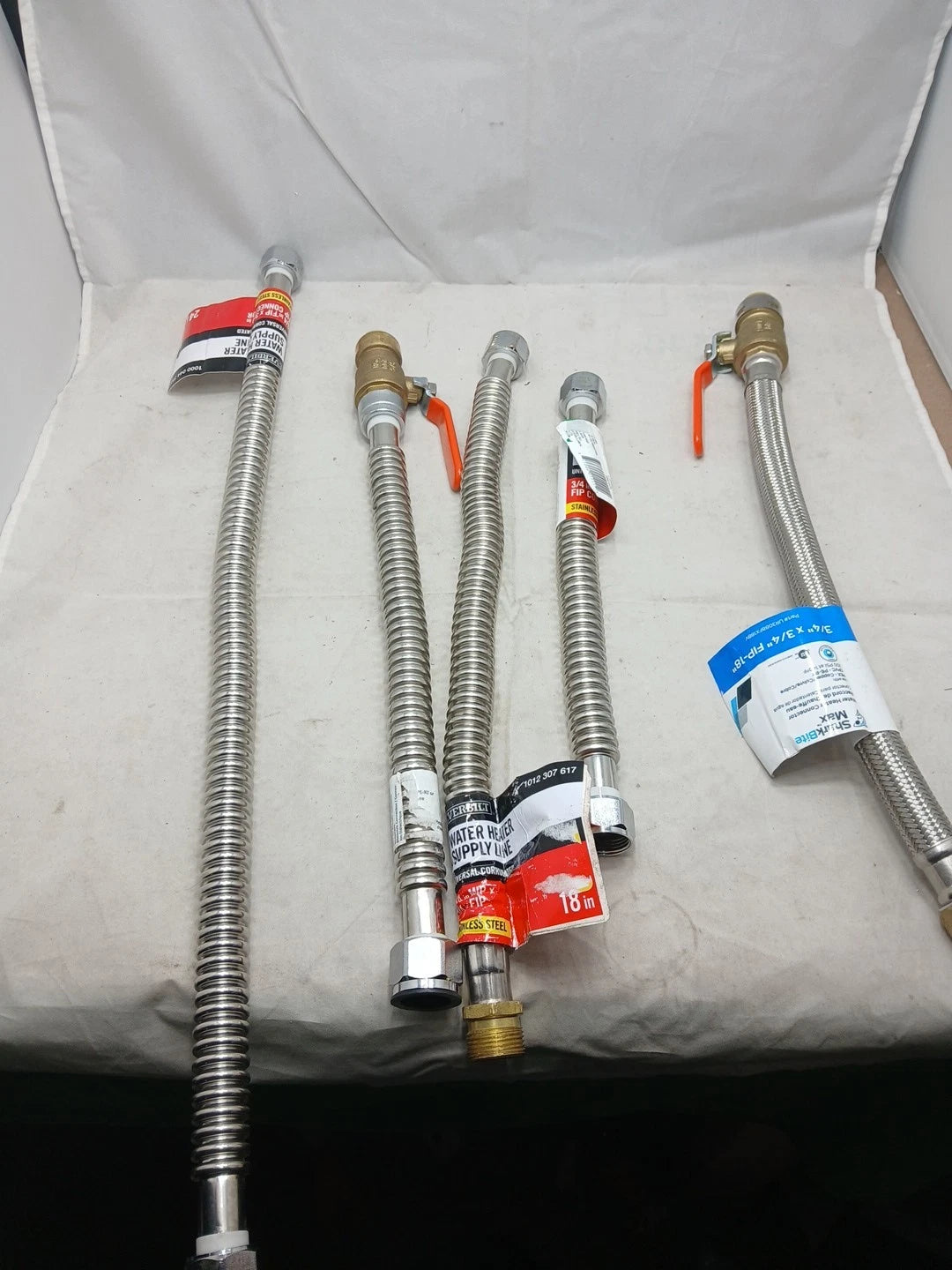 Lot Of 22 Assorted Water Heater Connector/Supply Lines, Braided, Ball Valve, SB