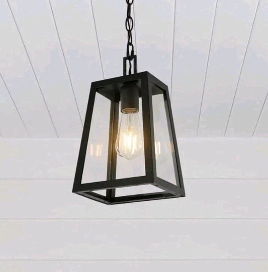 JONATHAN Y Glendale 6.75 in. Black Outdoor Industrial Farmhouse Pendant Light OB