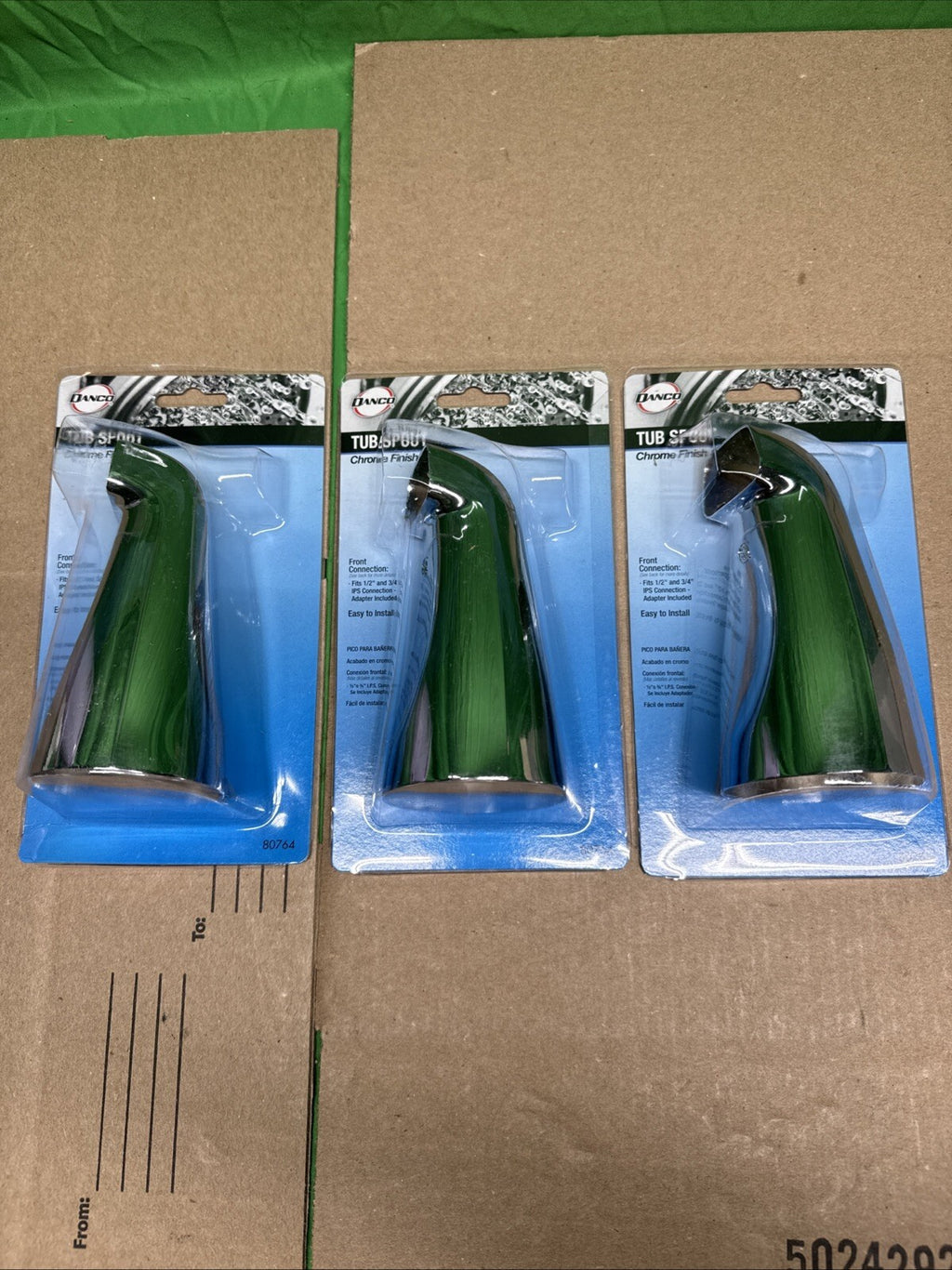 3PACK DANCO 80764 NON-DIVERTER TUB SPOUT IN CHROME NEW