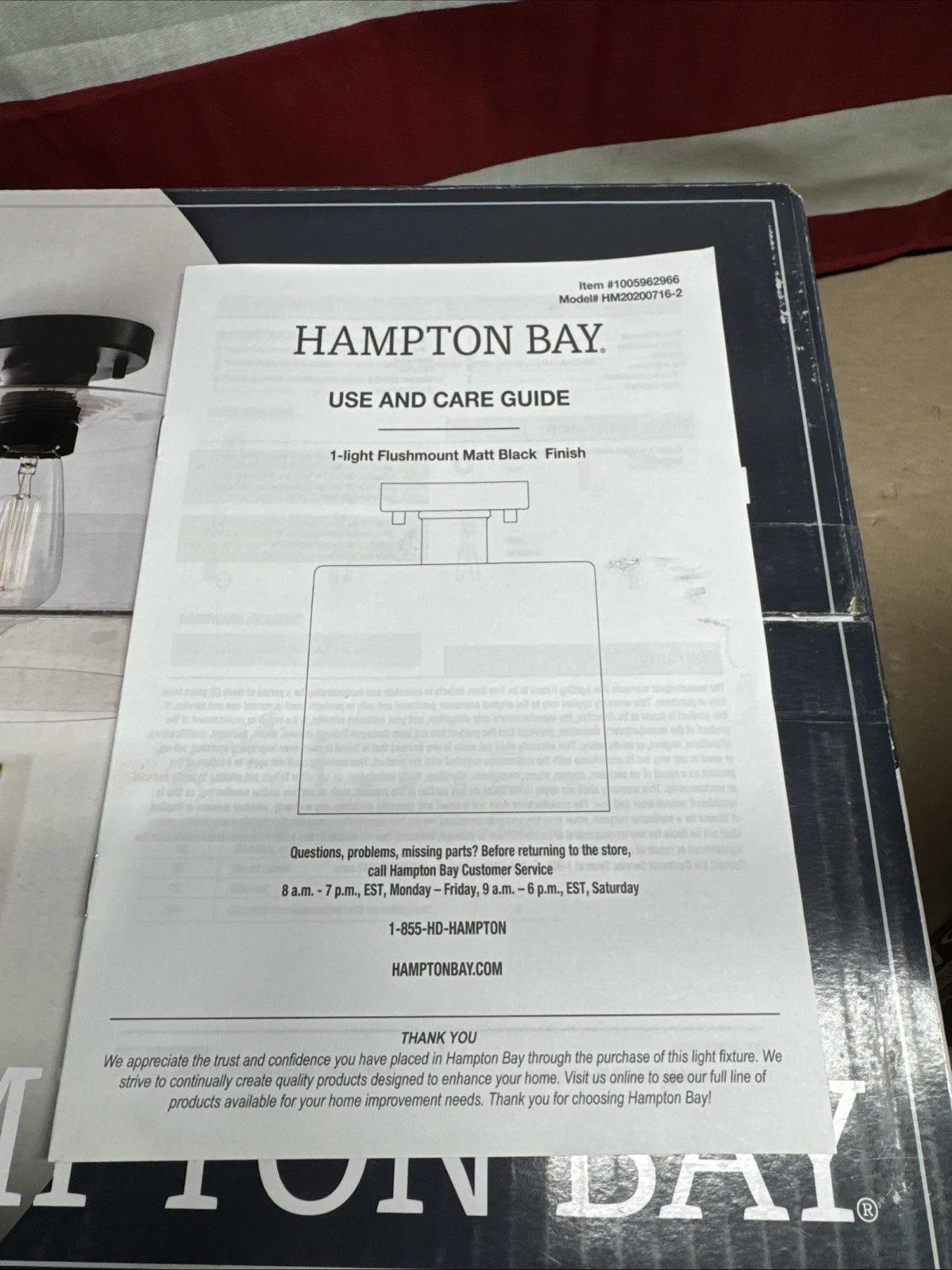 Hampton Bay Westbrook 8 in. 1-Light Matte Black Flush Mount HM20200716-2