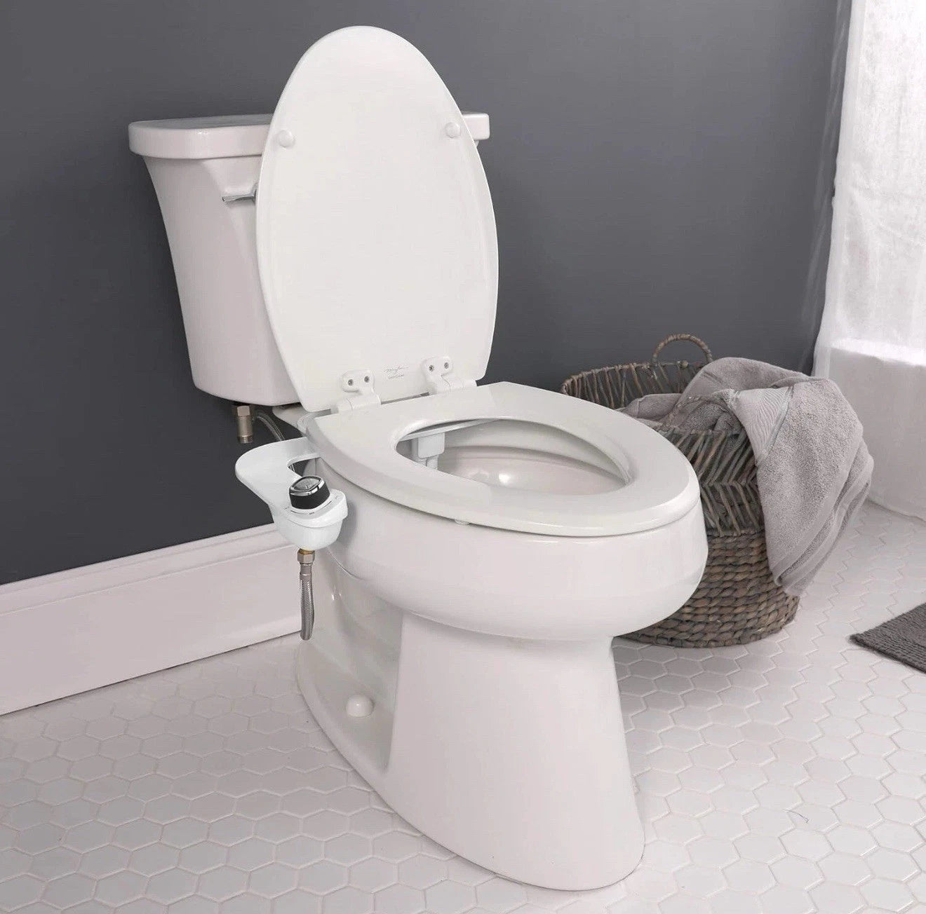 BioBidet SlimEdge Bidet Attachment for Toilet, Non Electric Self Cleaning White