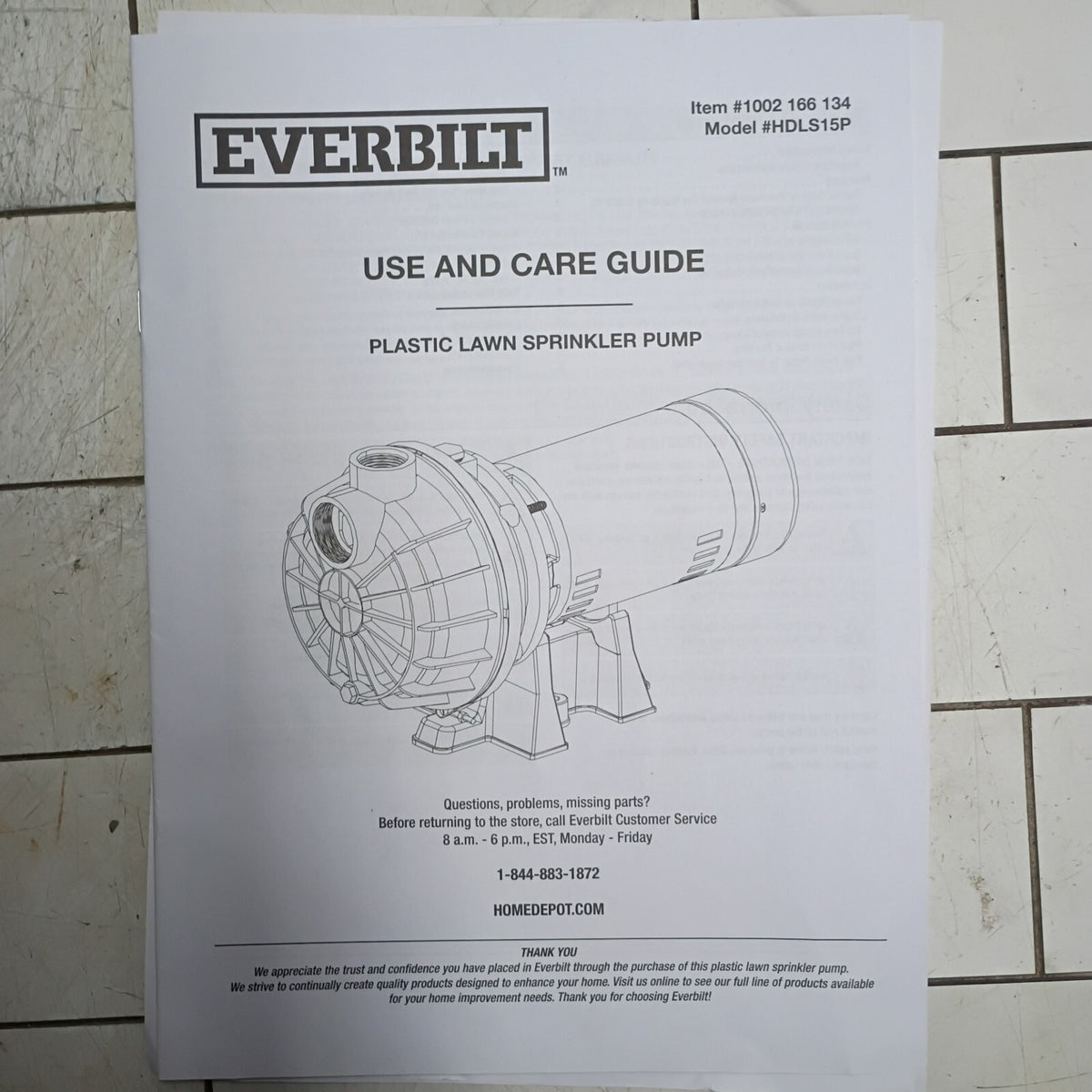 Everbilt HDLS15P Lawn Irrigation Pump Plastic 1-1/2HP, 115/230 Volt NEW OPEN BOX
