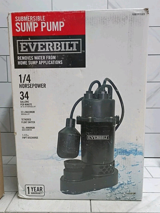 Everbilt HDSP25W 1/4 HP Aluminum Sump Pump Tether Switch Open Box