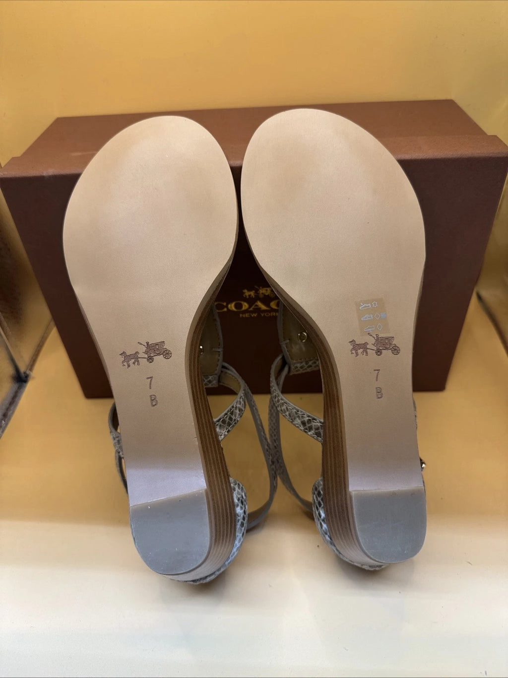 Coach New York Ingrid Natural Snake Print Sandals Size 7M Women's New With Box!