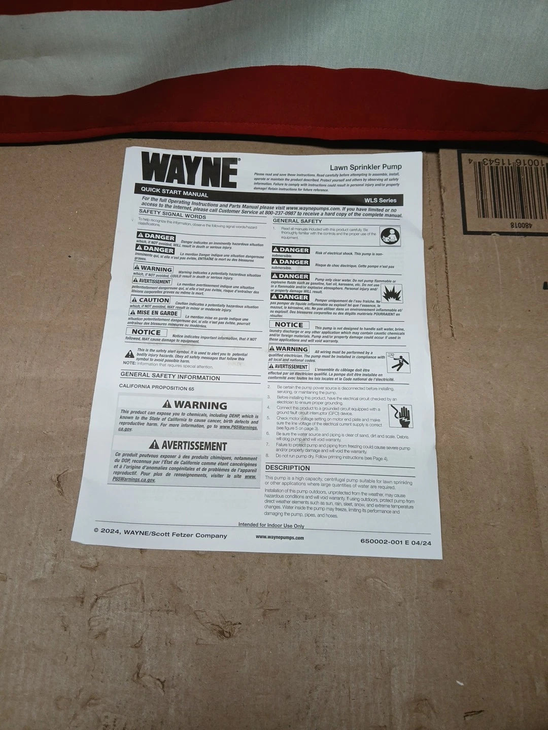 Wayne 2 HP Permanent Lawn Sprinkler Pump New-Open Box....