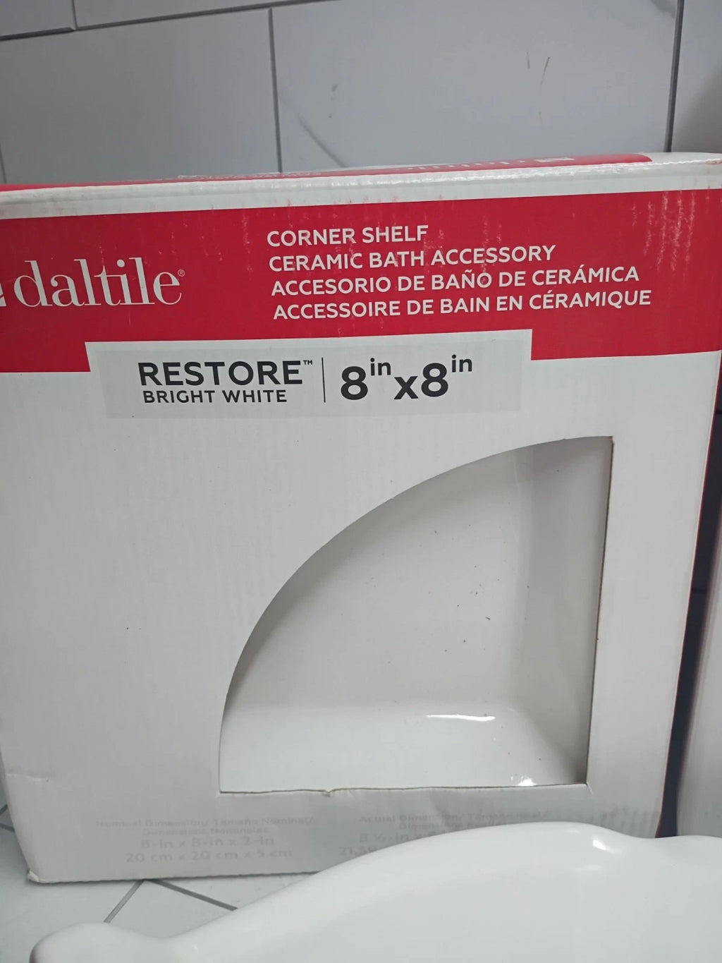 2pk Daltile Corner Shower Shelf Tile Wall Mount 8.5in Ceramic Bright White. OB