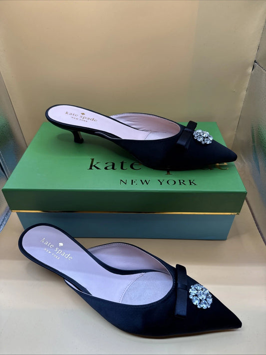 SP5b KATE SPADE Black low heel pumps size 8M w/ box Rhinestone Darlene