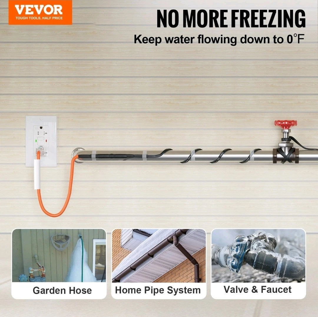 VEVOR Self-Regulating Pipe Heating Cable 9FT 5W/FT Heat Tape with Thermostat
