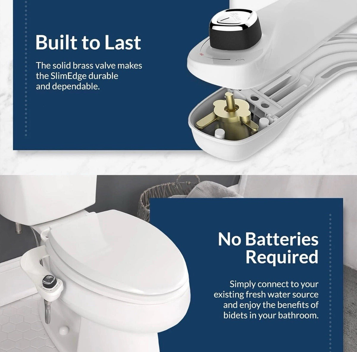 Bio Bidet SlimEdge Bidet Attachment for Toilet, Non Electric Self Cleaning White