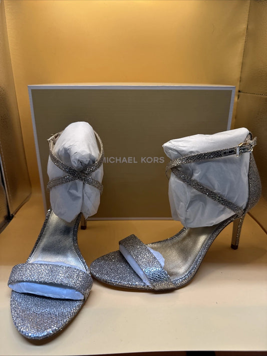 Michael Kors Simone Mid Gold Glitter Strappy Slingback Sandal New w/Box Size 7M