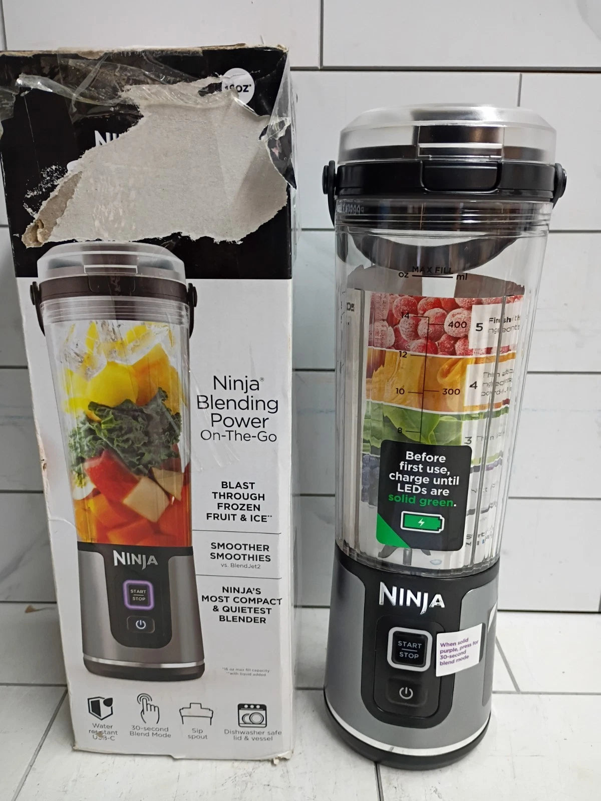 Ninja Blast 18oz Portable Blender with Leak Proof Sip Lid Open Box READ