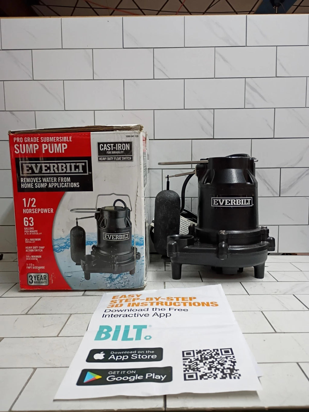 Everbilt HDS50 1/2 HP Cast Iron Sump Pump Model OPEN BOX.