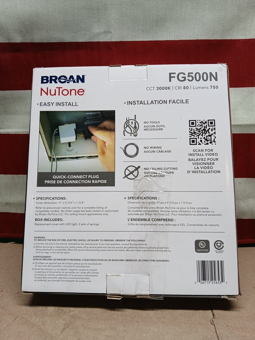 Broan NuTone Bathroom Fan Replacement Cover with Light FG500N in White