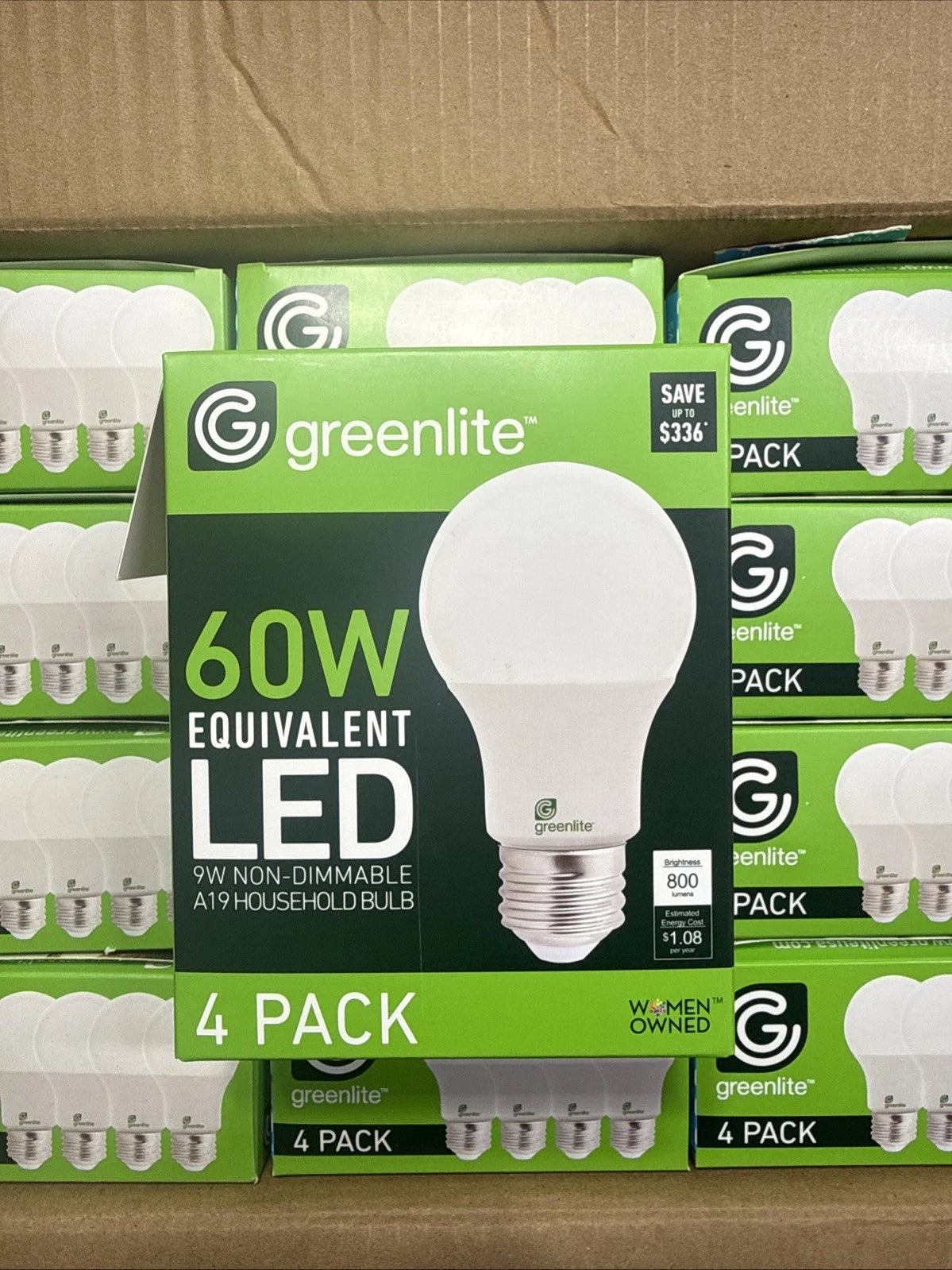 Greenlite LED 9W Light Bulb Case 24 Four Packs 60W Equivalent A19 3000K Non Dim