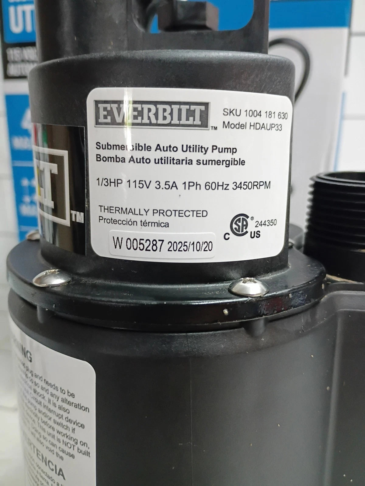 Everbilt 1/3 HP Automatic Utility Pump HDAUP33- Automatic On/Off -NEW Open Box