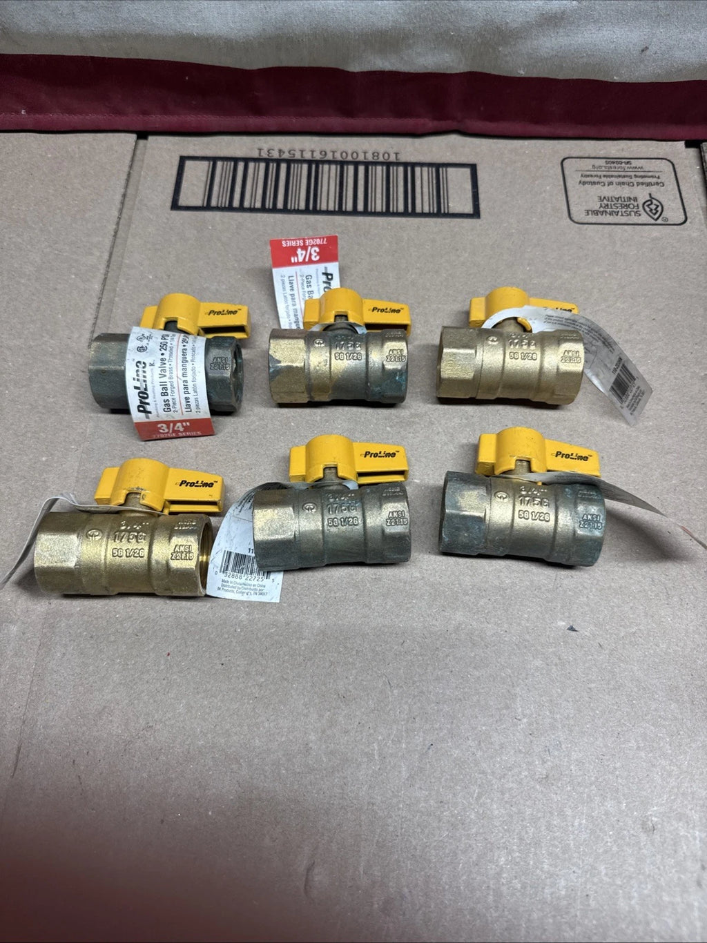 Lot Of 6 ProLine 110-224HN Gas Ball Valve, Quarter Turn, Brass, 3/4-In.