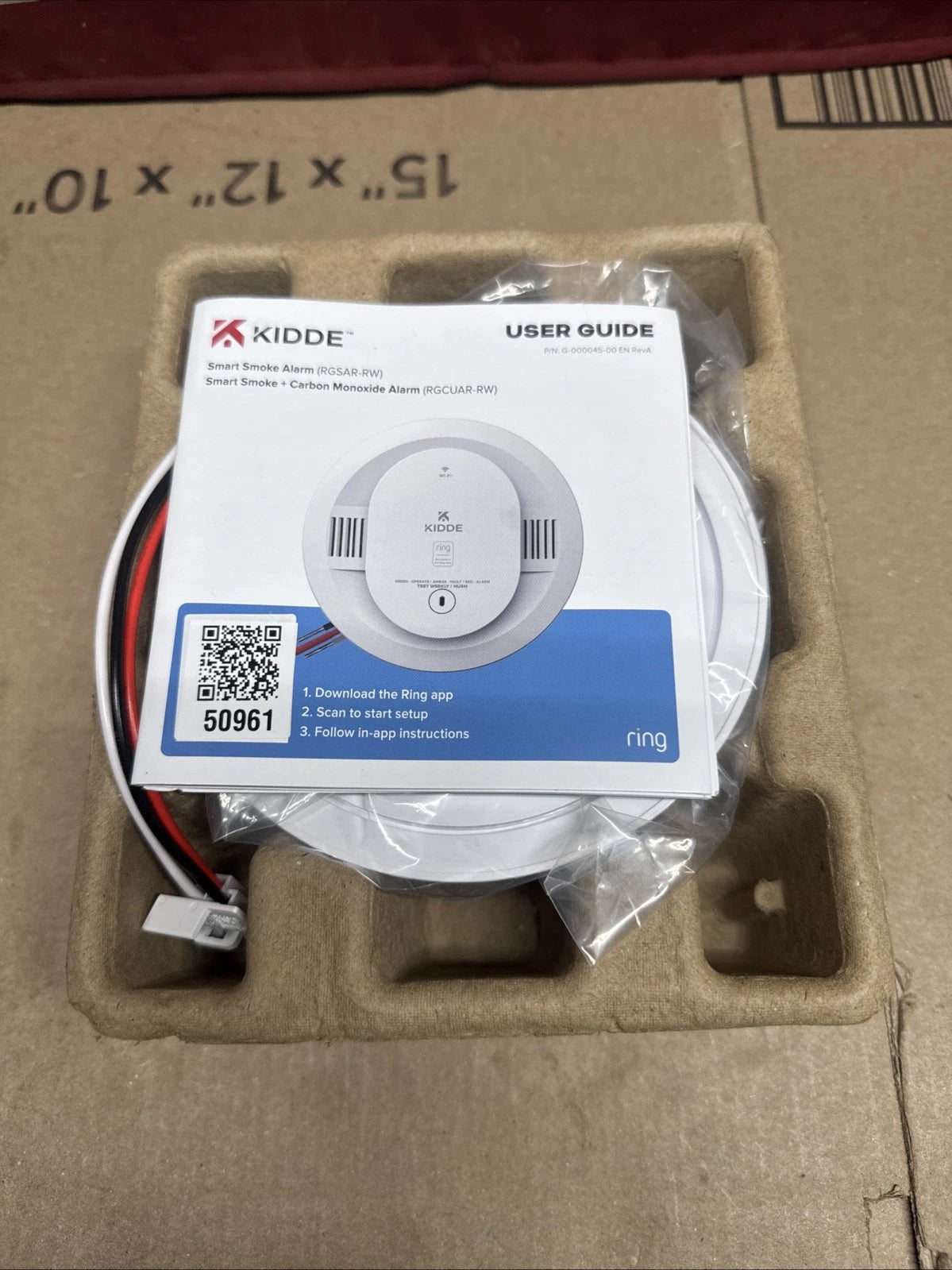 Kidde Wired Smart Smoke Alarm with Ring Alerts Model RGSAR-RW