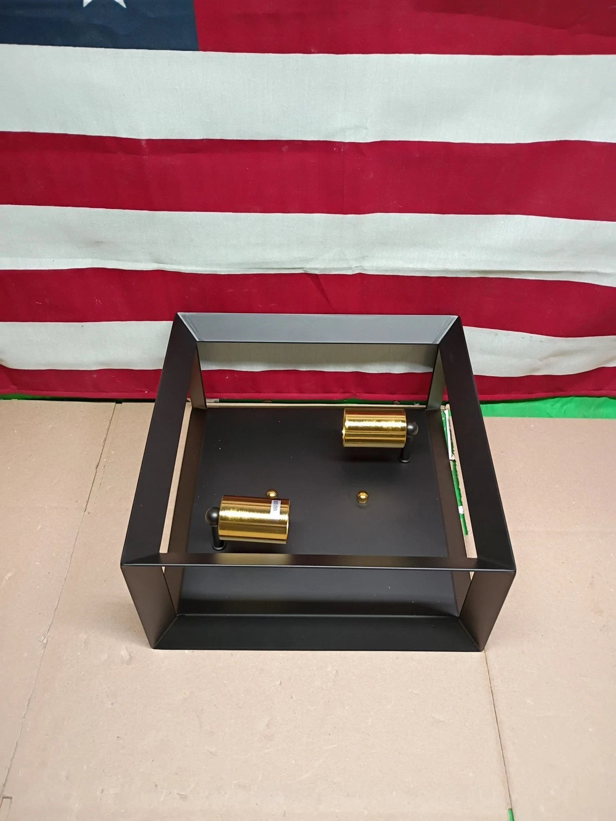 Emeritpro 11.4 in. 2-Light Industrial Black Gold Square Flush Mount Ceiling