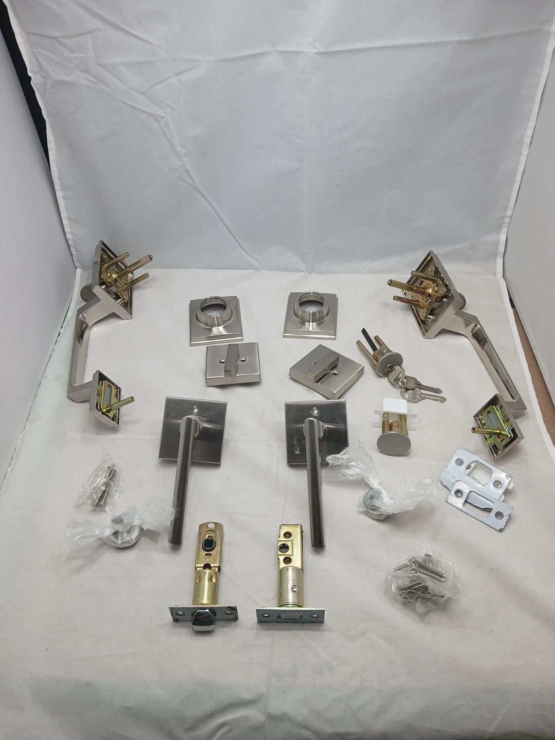 Double Door Handle Set Double Door Lock Set Satin Nickel Square Door Lever