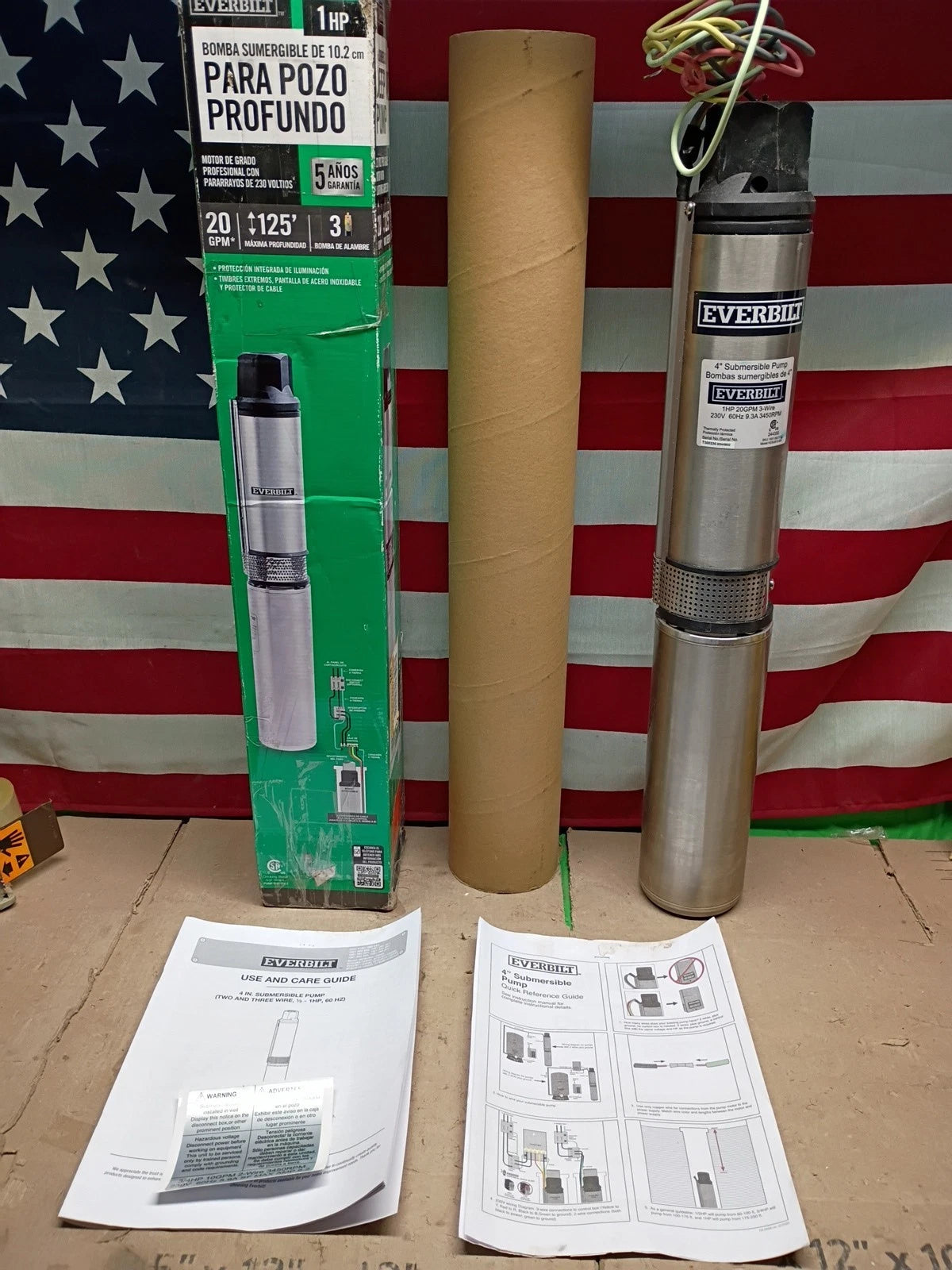 Everbilt 1HP Submersible 3-Wire 20GPM Well Pump HDSUB10-203, OPEN BOX,