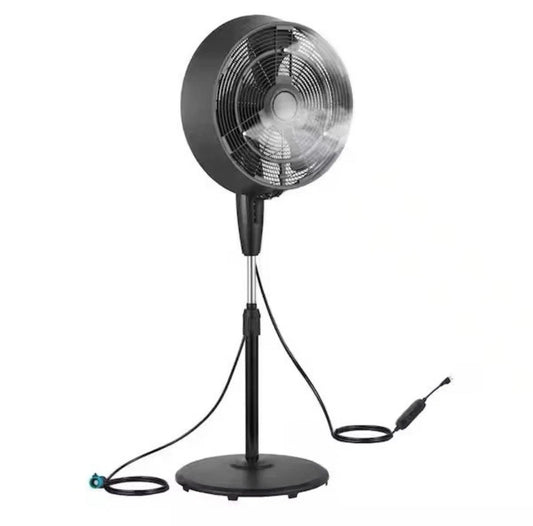 Pelonis 18 in. 3-Speed Outdoor Misting Pedestal Fan 1600 CFM Black.