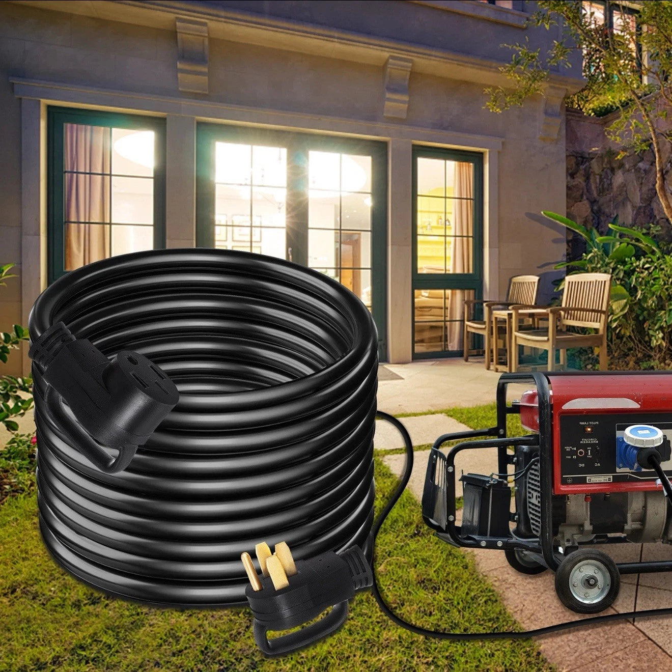 VEVOR Heavy Duty 50ft 50A RV Extension Cord Power Supply Cable Molded Connector.