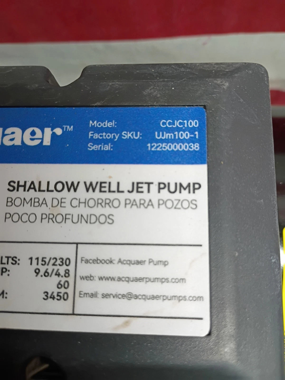 Acquaer CCJC100 1HP Shallow Well Jet Pump, Cast Iron Depth Up 25ft,,PARTS ONLY,,