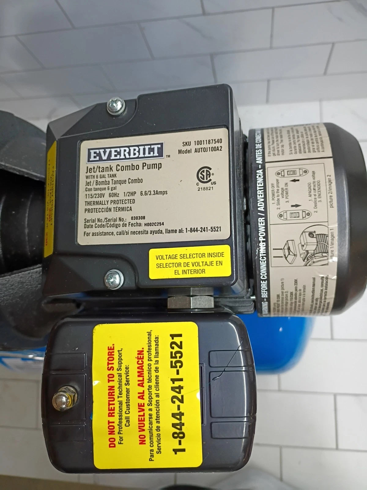 Everbilt 1/2HP Jet Pump/Tank Combo Cast iron with 6 Gallon Tank New Open box