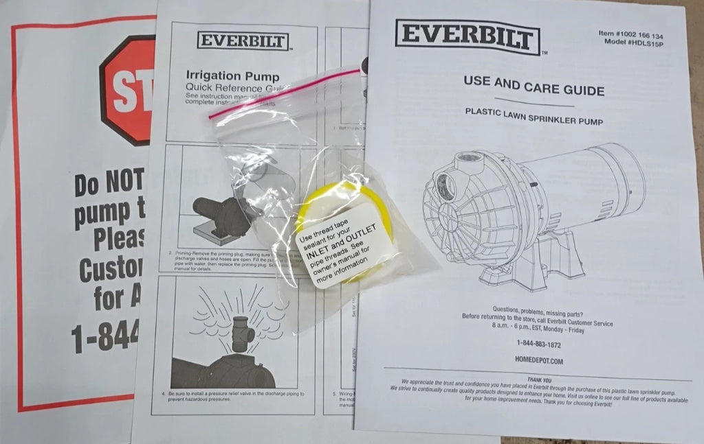 HDLS15P Everbilt Lawn Irrigation Pump Plastic 1-1/2HP Open Box