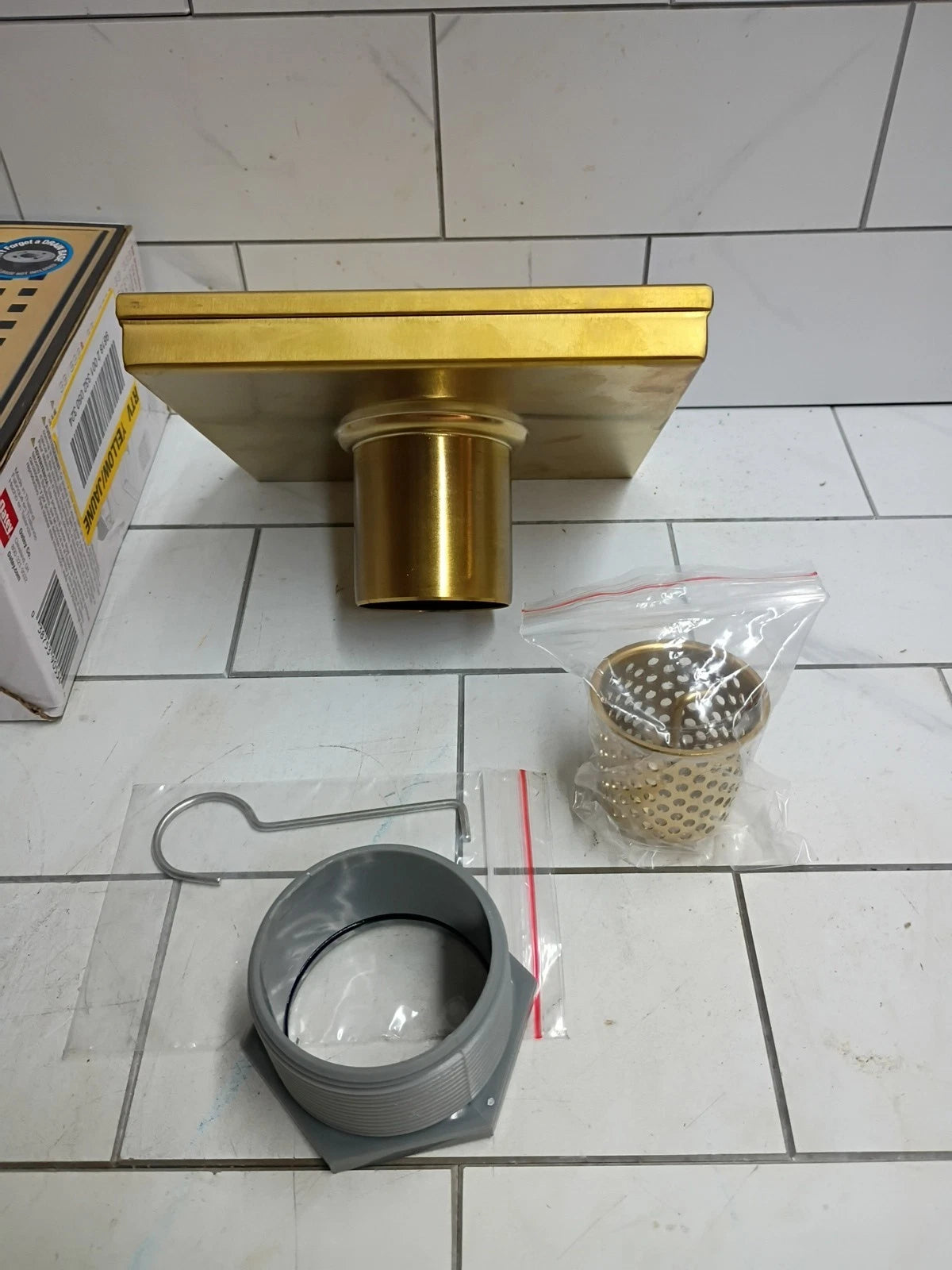 Oatey 7014325-TH Designline 6" x 6" Shower Drains Brushed Gold Square Pattern OB