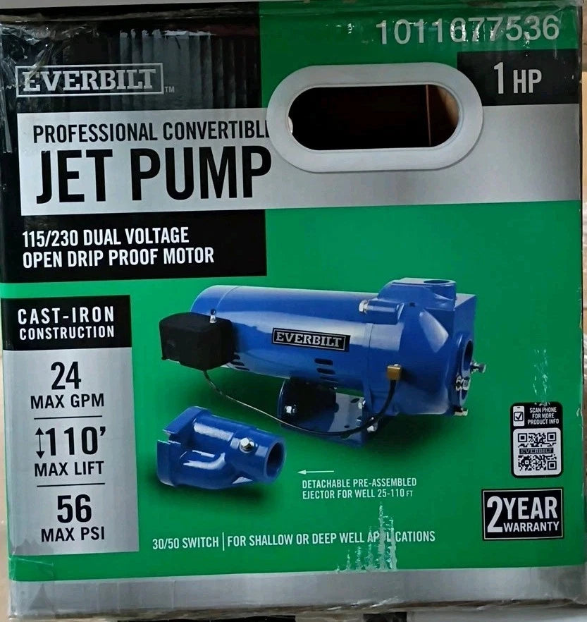 Everbilt HDCWJ10 1 HP Professional Convertible Jet Pump. ***FOR PARTS****