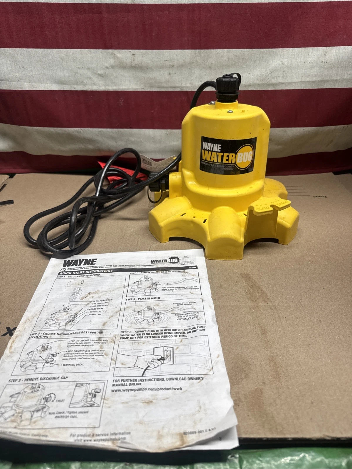 Wayne 1/6 HP WaterBUG Submersible Utility Pump with Multi-Flo Technology USED.,