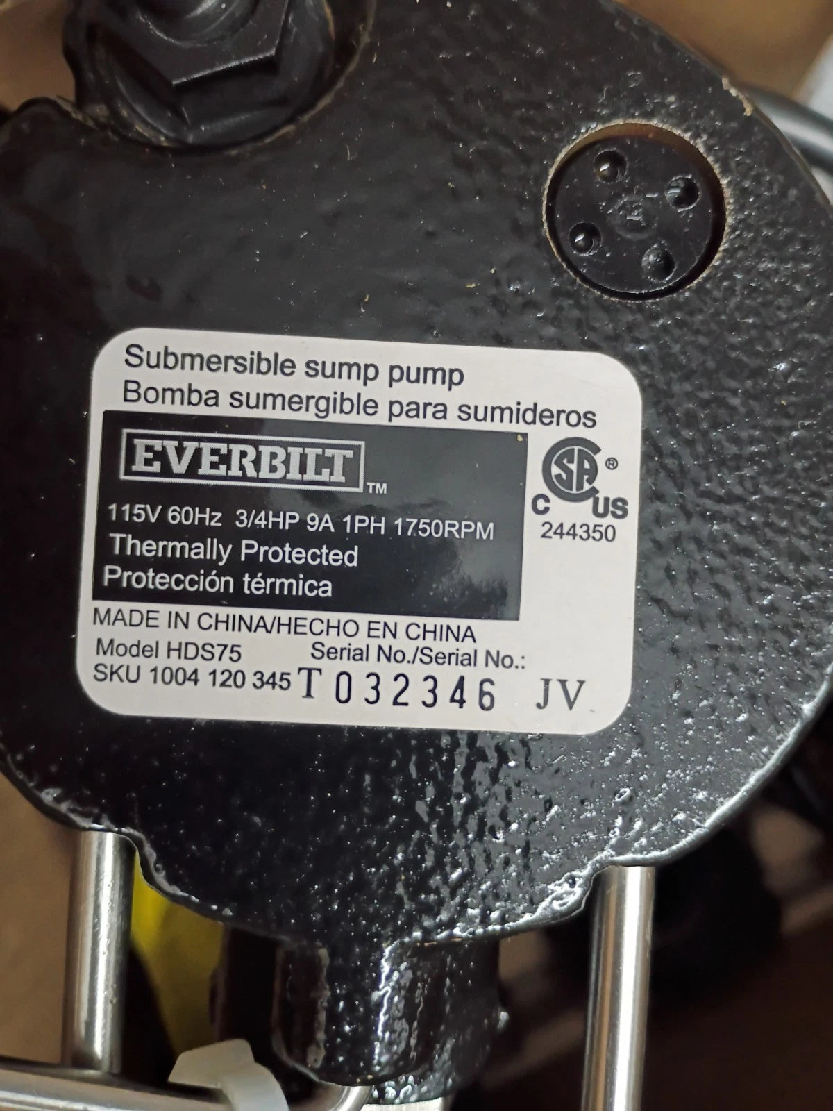 Everbilt 3/4HP Cast-Iron Pro-Grade Submersible Sump Pump 1004 120 345 Open Box