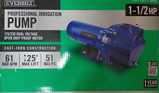 Everbilt 1-1/2 HP Cast Iron Lawn Irrigation Pump 115 /230 Dual Voltage FOR PARTS