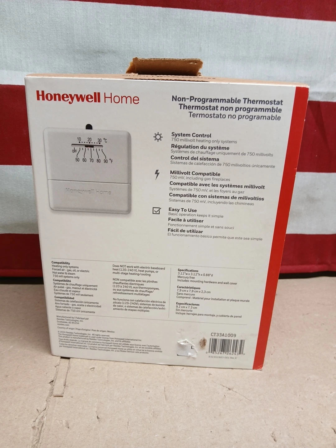 LOT OF 2 Honeywell Home CT33A Non-Programmable Thermostat 750mV