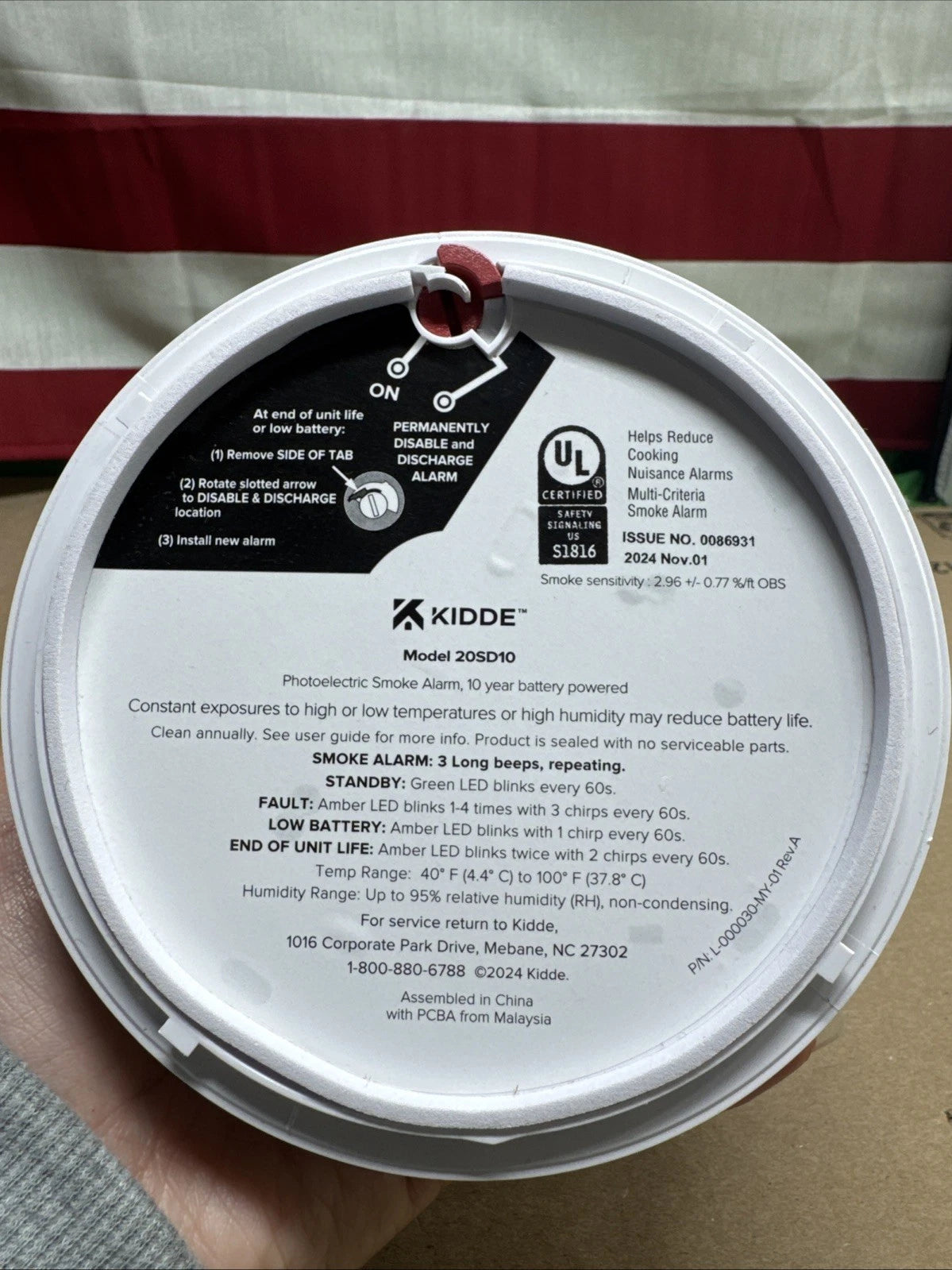 Kidde Smoke Detector 10 Year Battery Powered LED Warning Light Indicators 20SD10